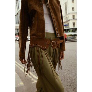 ZARA LEATHER FRINGED CUMMERBUND BELT